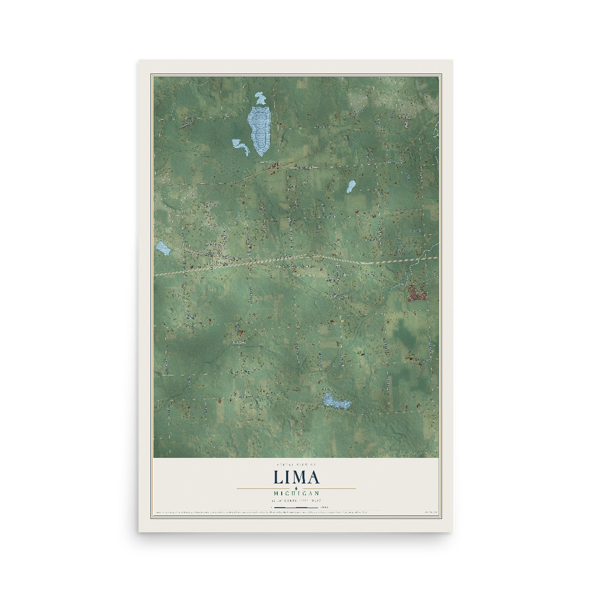 Map of Lima, Michigan, 12 x 18 inch unframed archival matte print