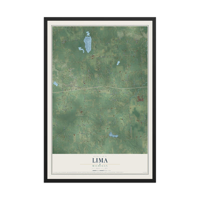 Map of Lima, Michigan, 12 x 18 inch print in a black wood frame