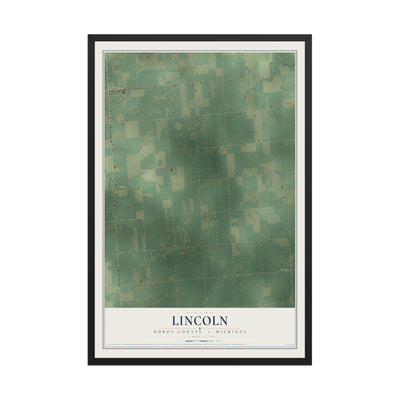 Map of Lincoln, Huron County, Michigan, 12 x 18 inch print in a black wood frame