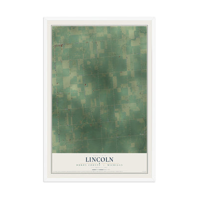 Map of Lincoln, Huron County, Michigan, 12 x 18 inch print in a white wood frame