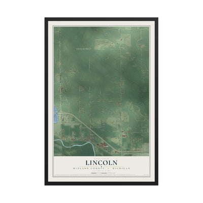 Map of Lincoln, Midland County, Michigan, 12 x 18 inch print in a black wood frame