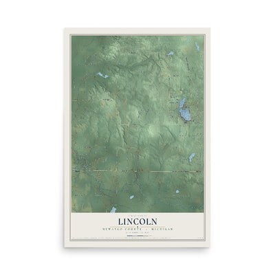 Map of Lincoln, Newaygo County, Michigan, 12 x 18 inch unframed archival matte print