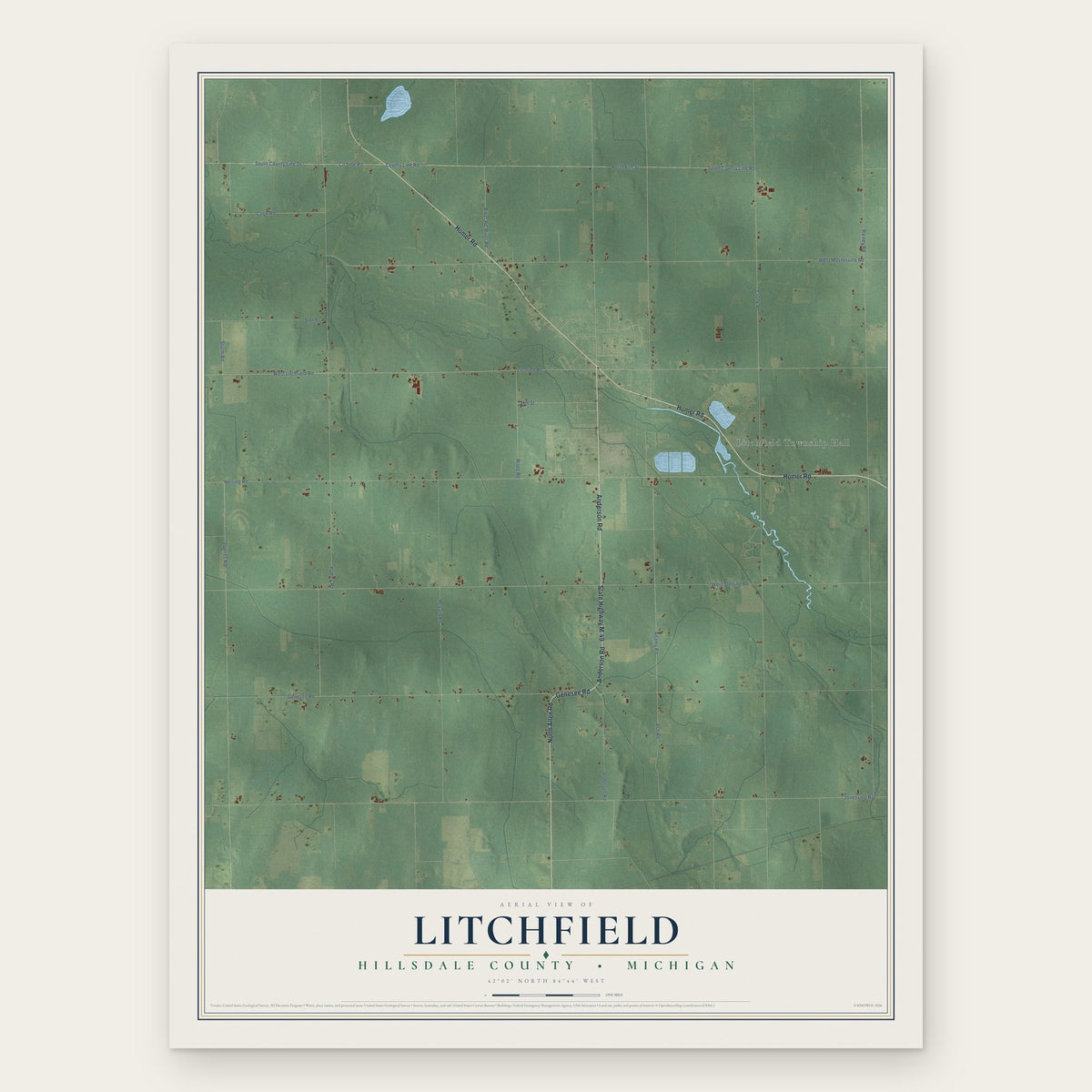 Litchfield, Hillsdale County, Michigan map print, the full design
