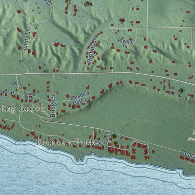 Close-up of the map of Little Traverse, Michigan print showing street and building detail