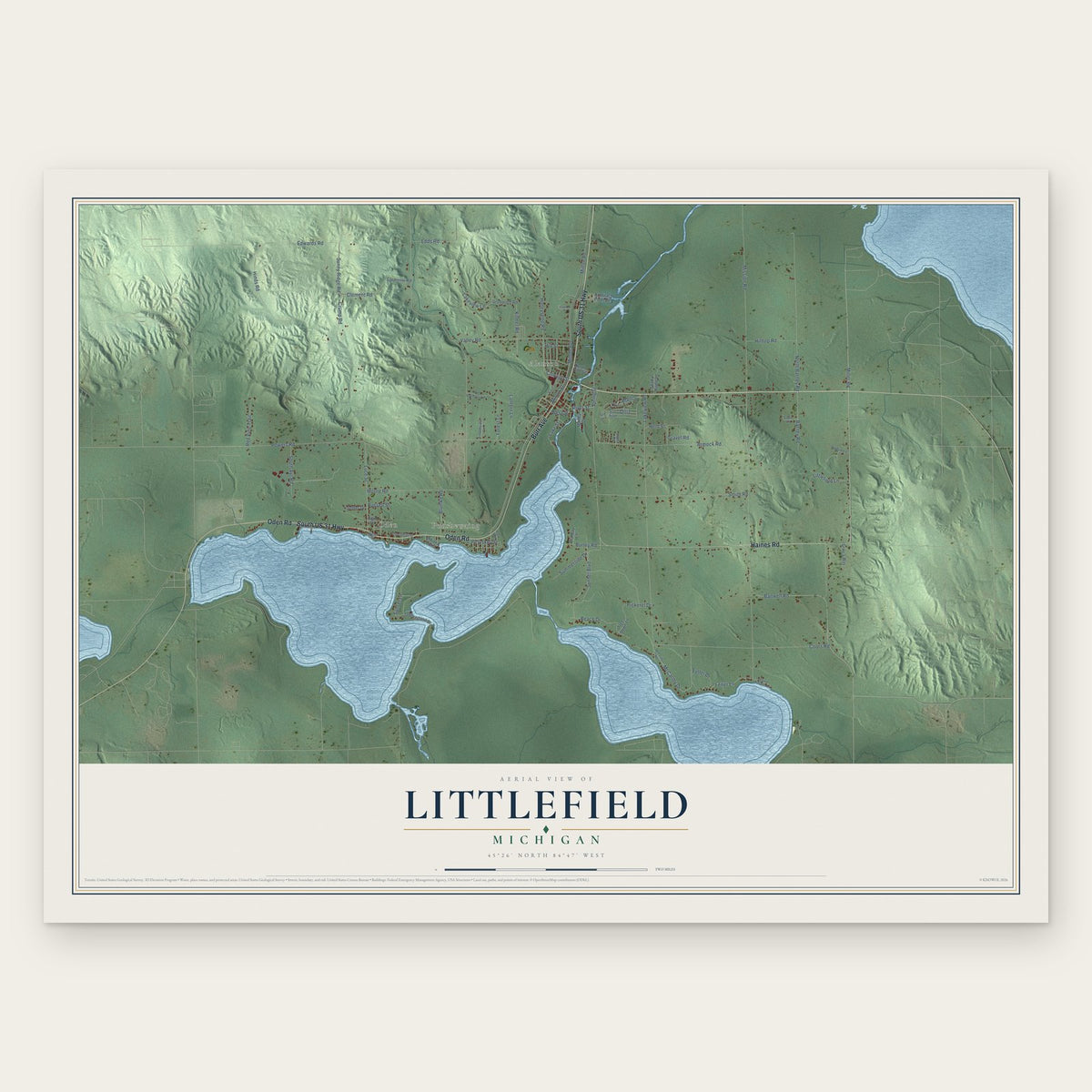 Littlefield, Michigan map print, the full design