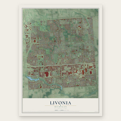 Livonia, Michigan map print, the full design