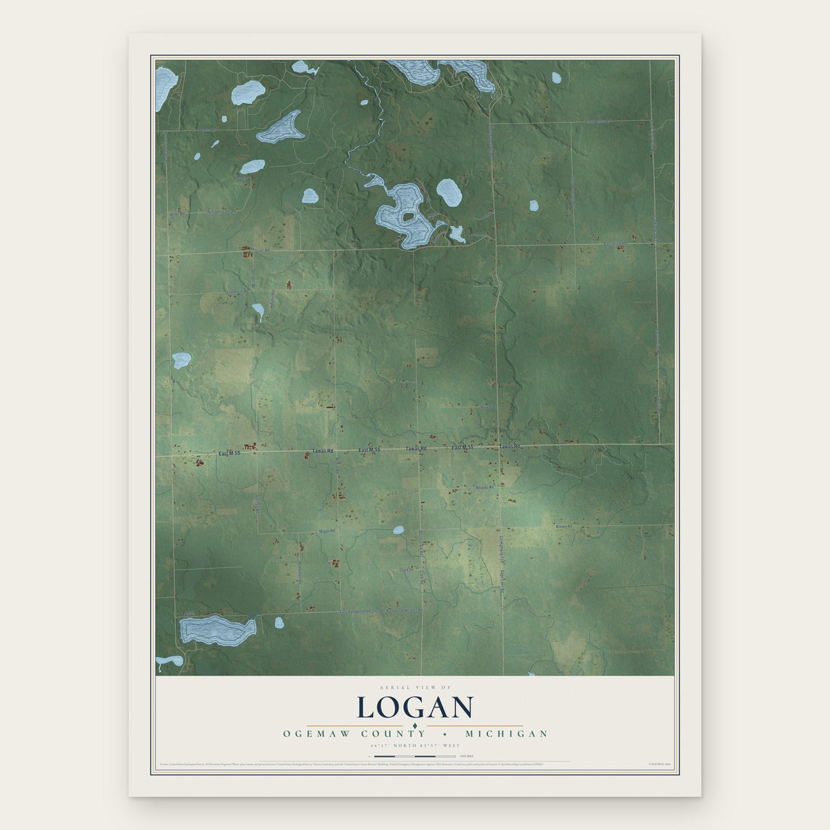 Logan, Ogemaw County, Michigan map print, the full design