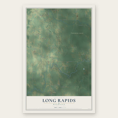 Long Rapids, Michigan map print, the full design