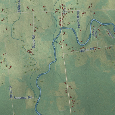 Close-up of the map of Long Rapids, Michigan print showing street and building detail