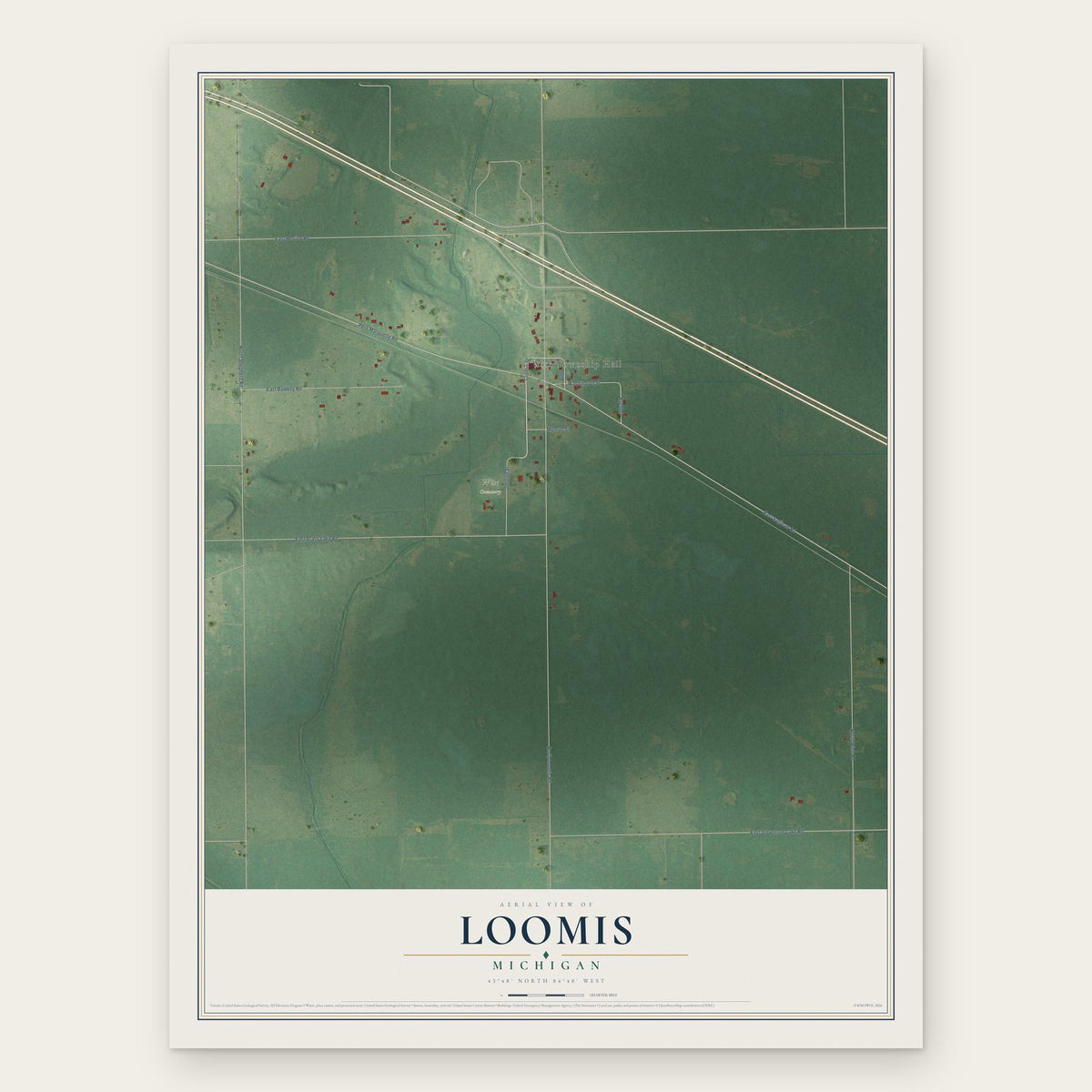 Loomis, Michigan map print, the full design