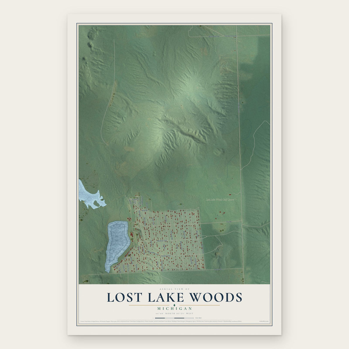 Lost Lake Woods, Michigan map print, the full design