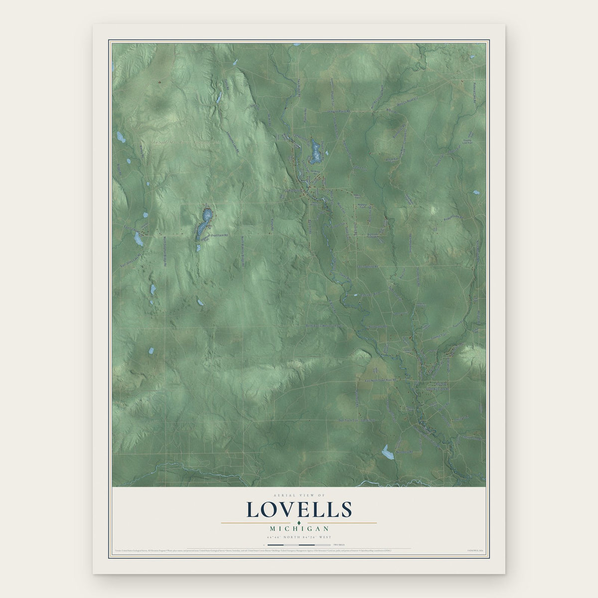 Lovells, Michigan map print, the full design