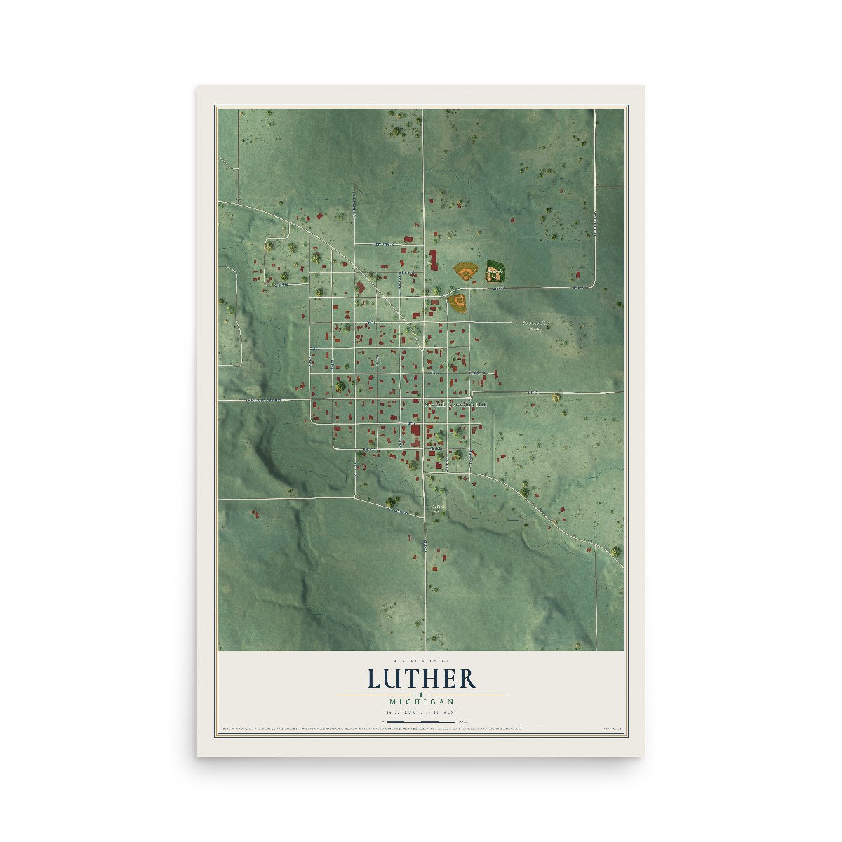 Map of Luther, Michigan, 12 x 18 inch unframed archival matte print