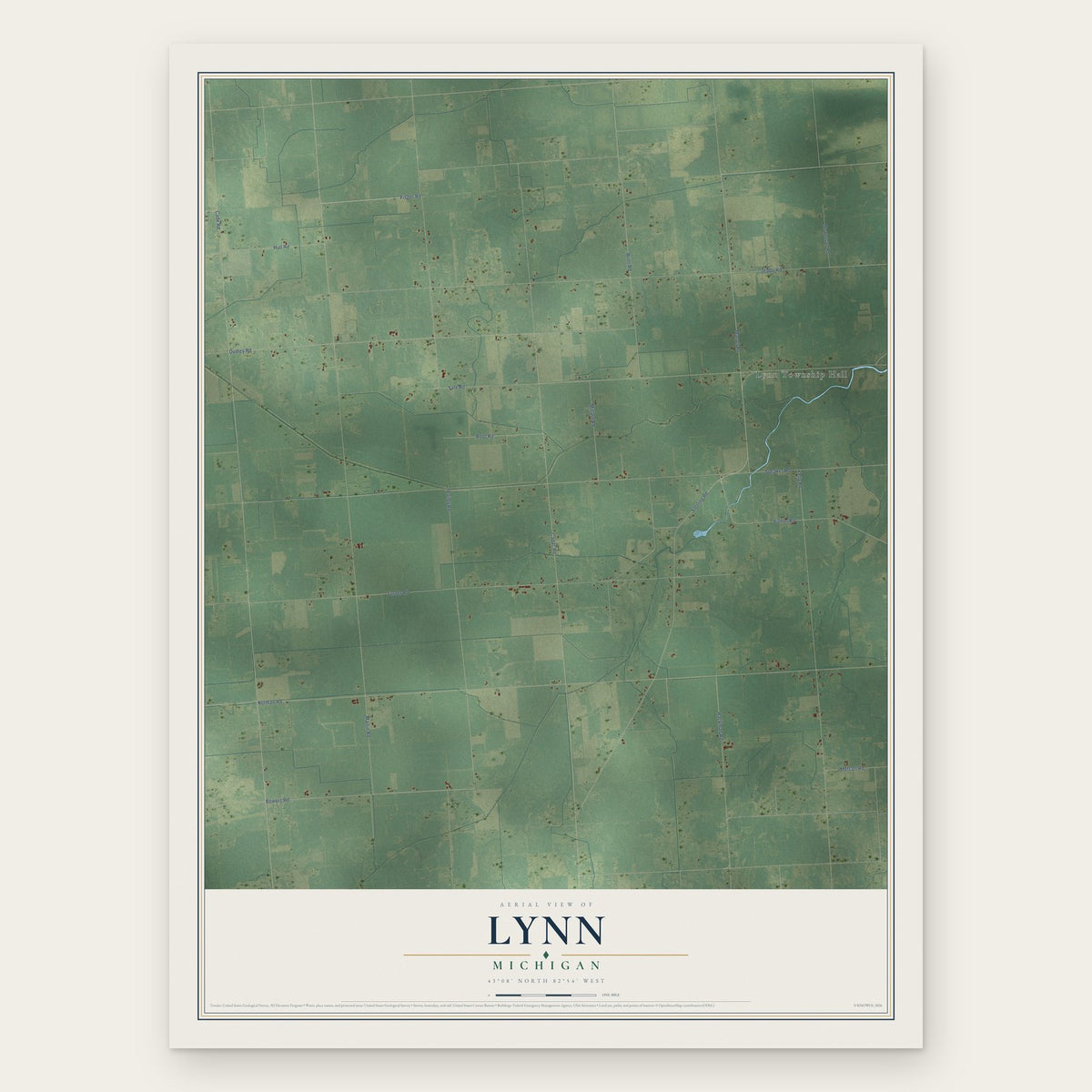 Lynn, Michigan map print, the full design