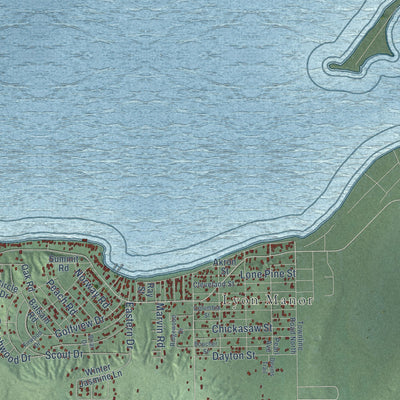 Close-up of the map of Lyon, Roscommon County, Michigan print showing street and building detail