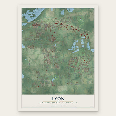 Lyon, Oakland County, Michigan map print, the full design