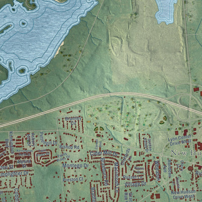Close-up of the map of Lyon, Oakland County, Michigan print showing street and building detail
