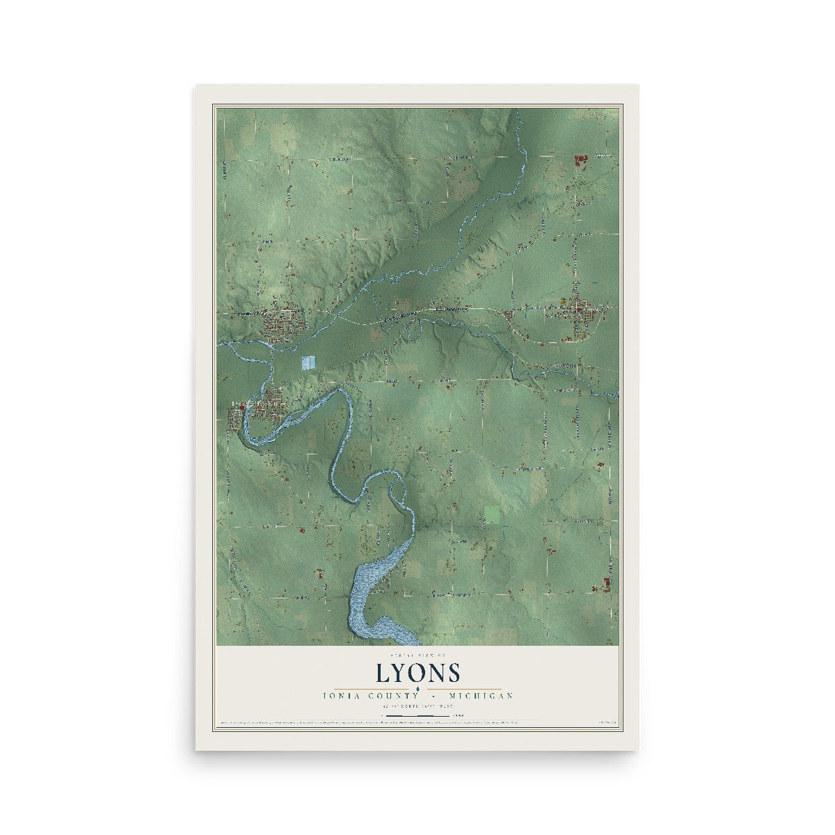 Map of Lyons, Ionia County, Michigan, 12 x 18 inch unframed archival matte print