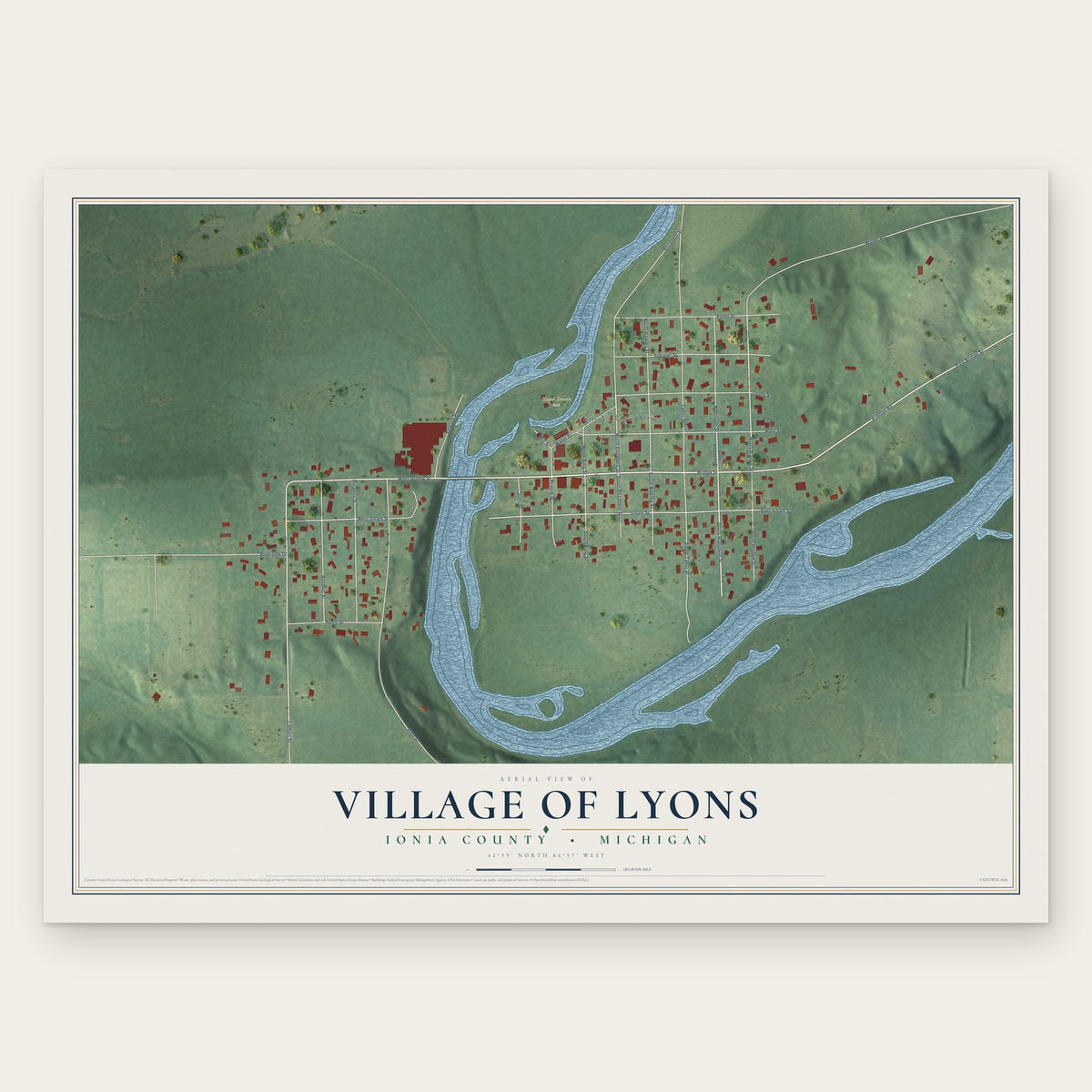 Lyons, Michigan map print, the full design