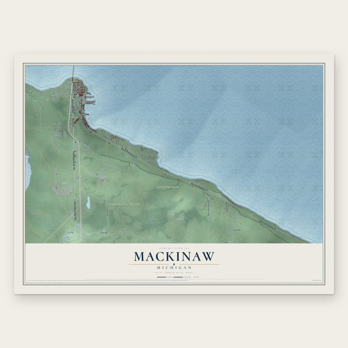 Mackinaw, Michigan map print, the full design