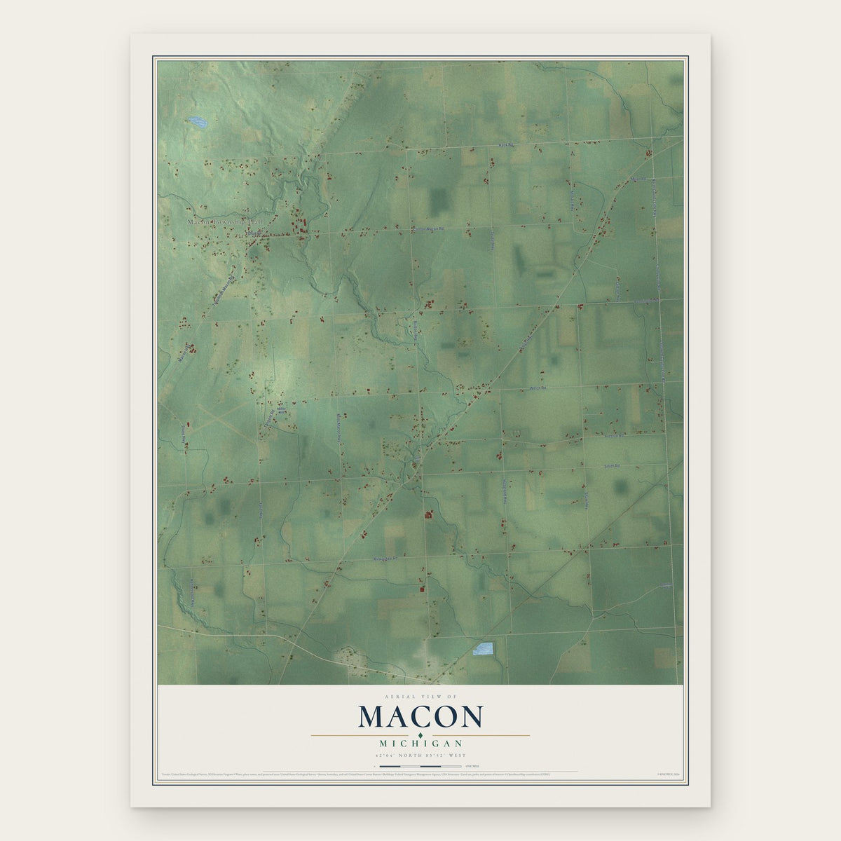 Macon, Michigan map print, the full design