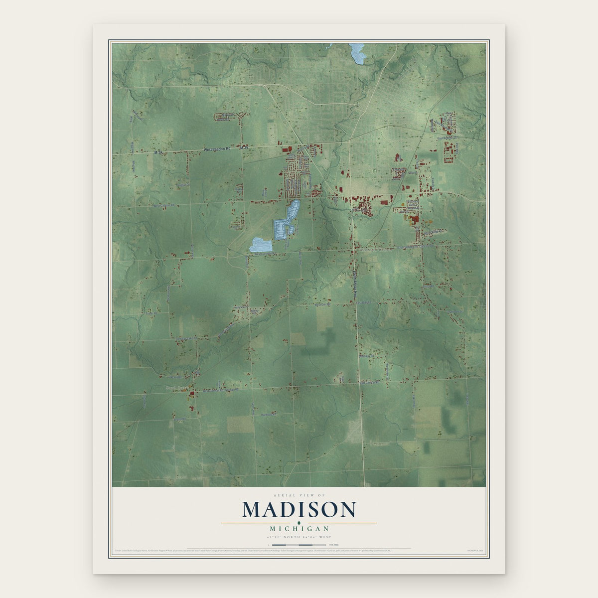 Madison, Michigan map print, the full design