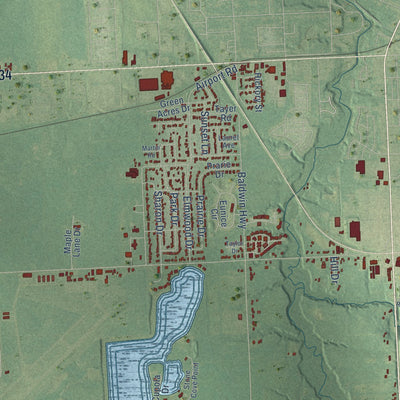 Close-up of the map of Madison, Michigan print showing street and building detail