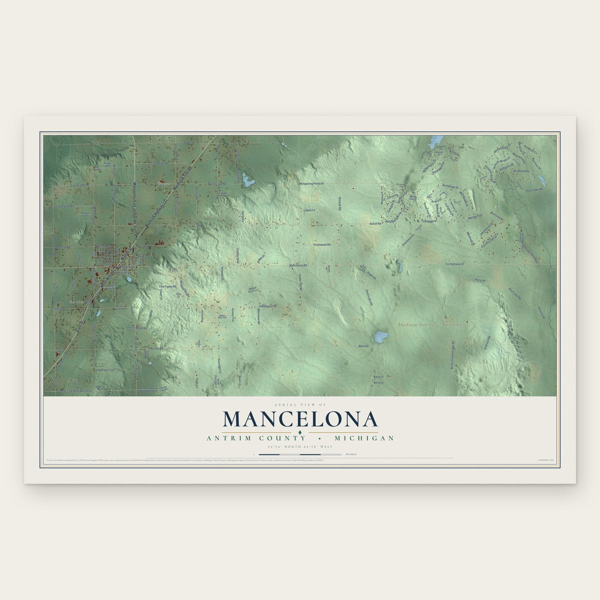 Mancelona, Antrim County, Michigan map print, the full design