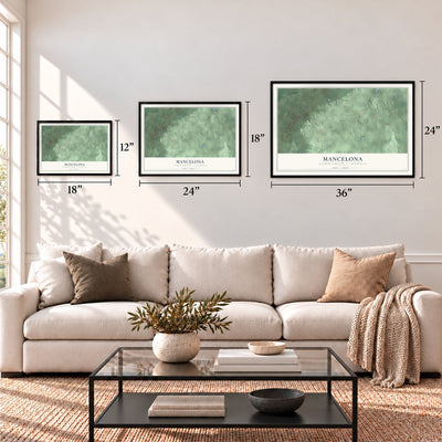 Mancelona, Antrim County, Michigan map in 12 x 18, 18 x 24 and 24 x 36 inch sizes above a sofa