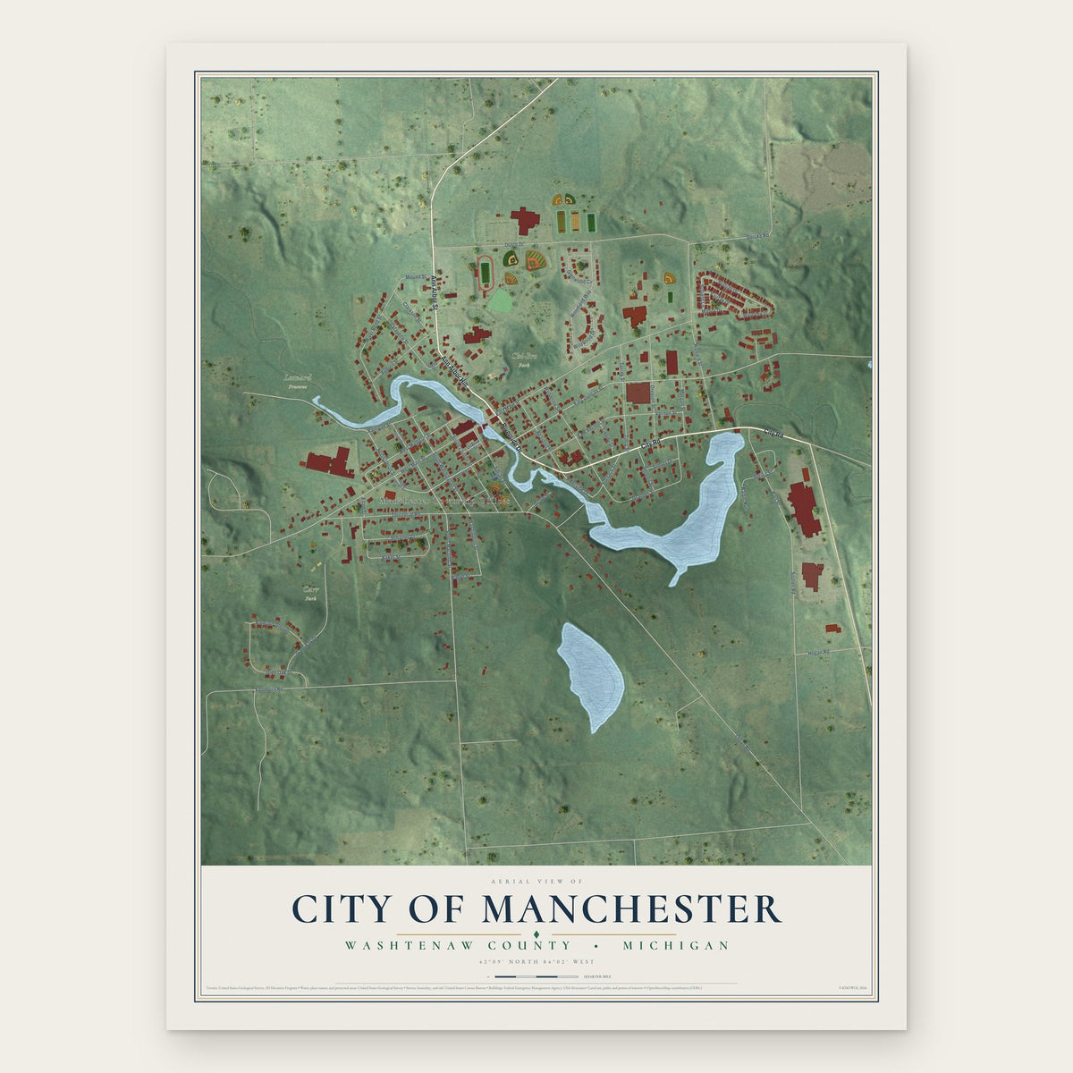 Manchester, Michigan map print, the full design