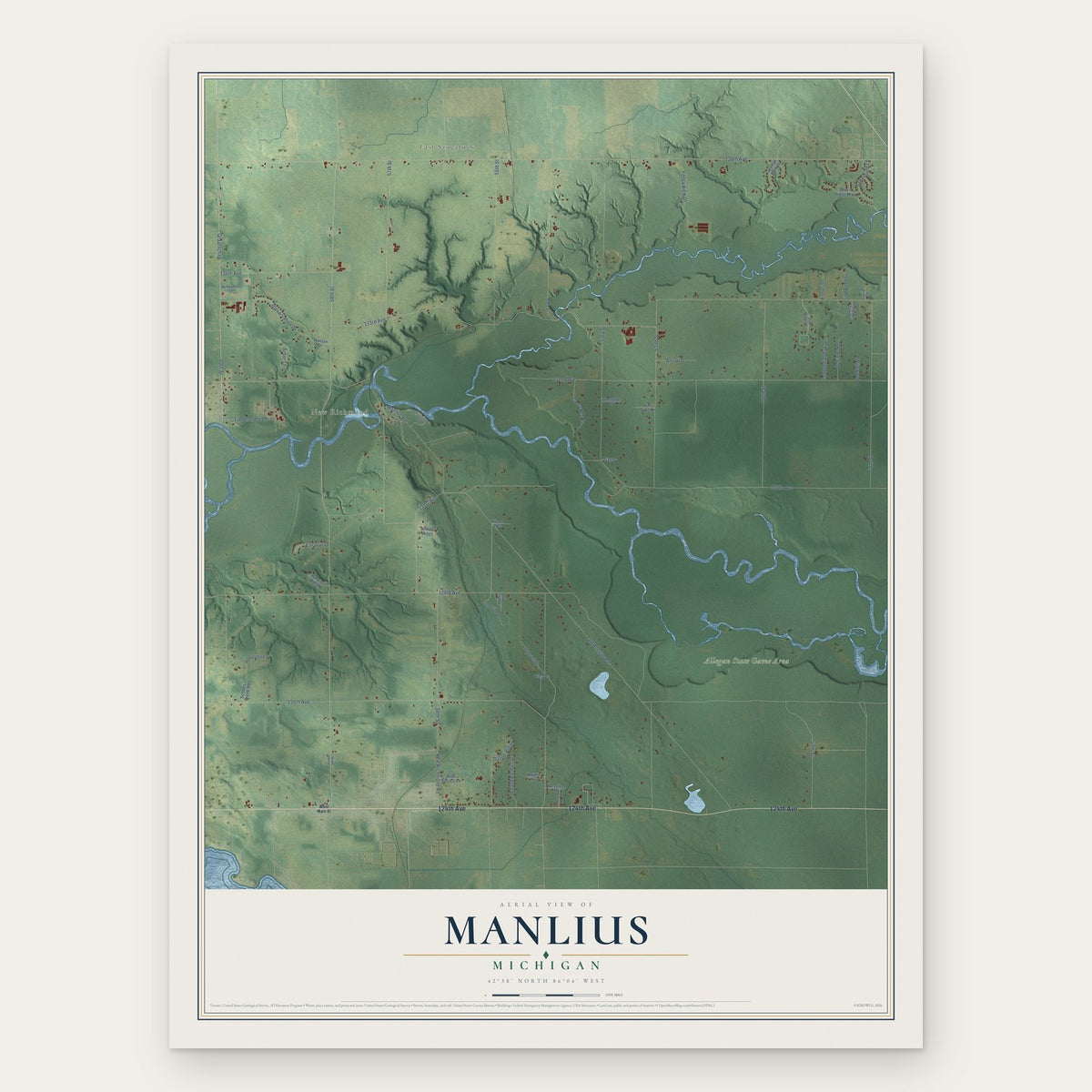 Manlius, Michigan map print, the full design