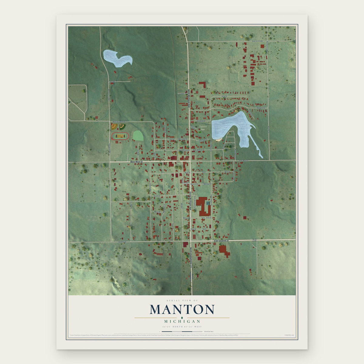 Manton, Michigan map print, the full design