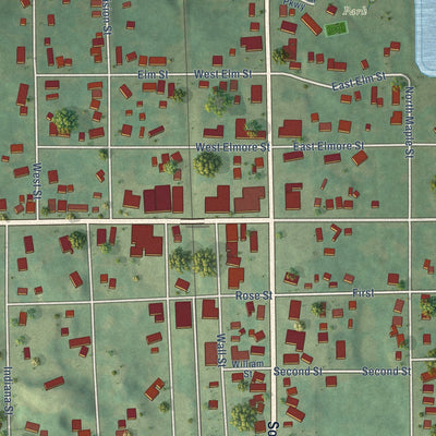 Close-up of the map of Manton, Michigan print showing street and building detail
