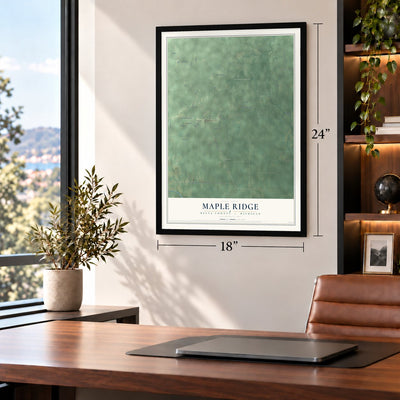 Maple Ridge, Delta County, Michigan map, 18 x 24 inch print in a black frame in a home office