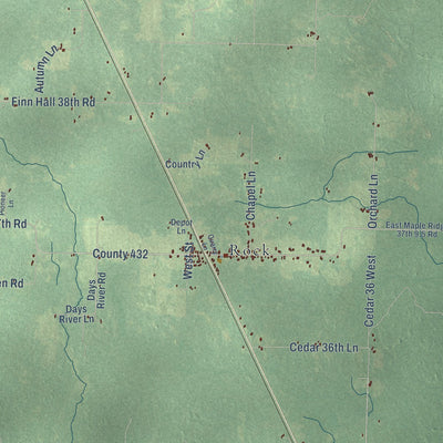 Close-up of the map of Maple Ridge, Delta County, Michigan print showing street and building detail