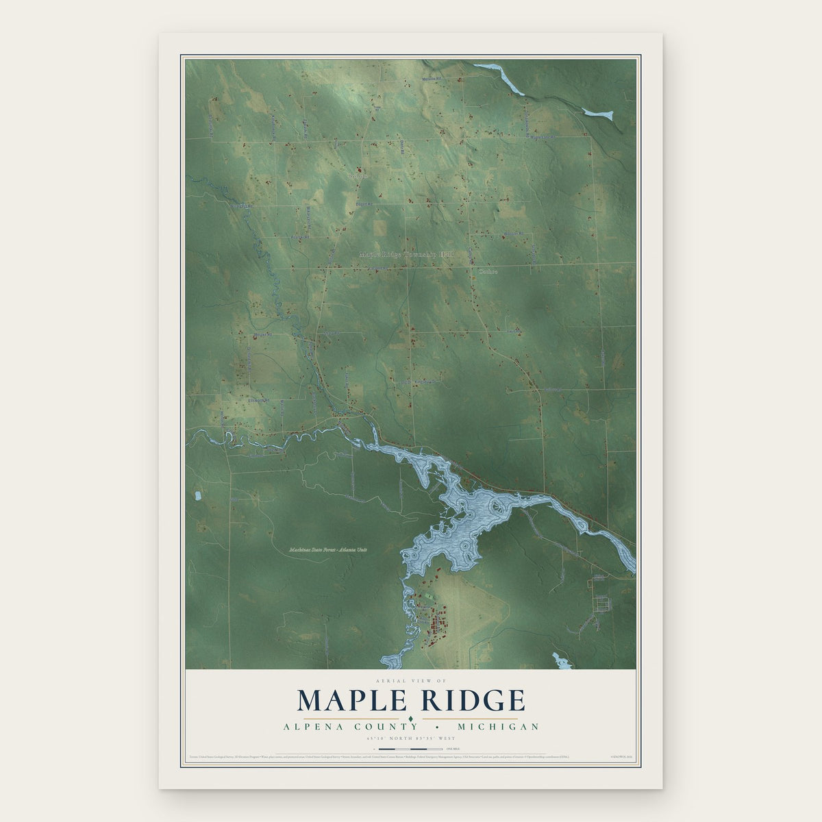 Maple Ridge, Alpena County, Michigan map print, the full design