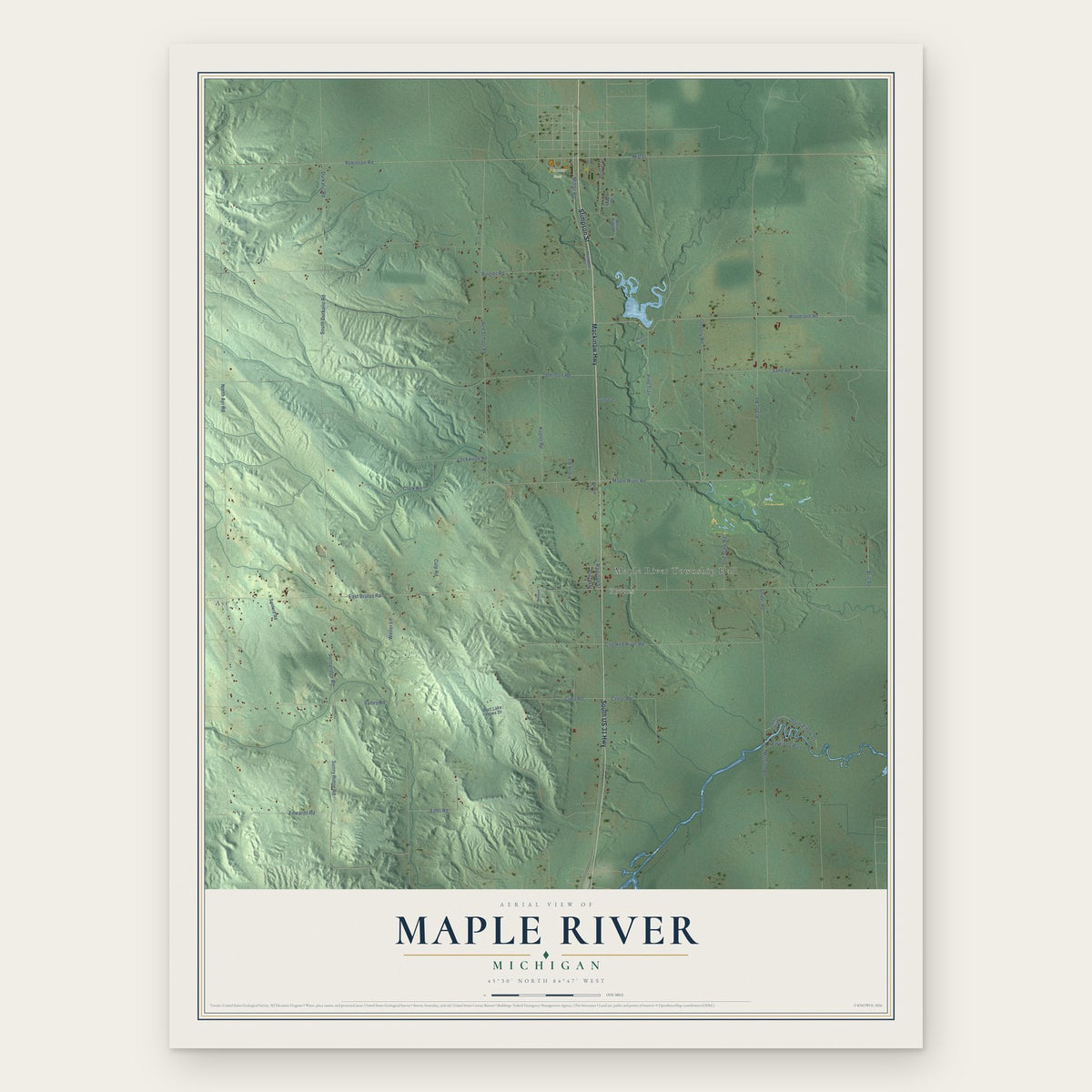 Maple River, Michigan map print, the full design