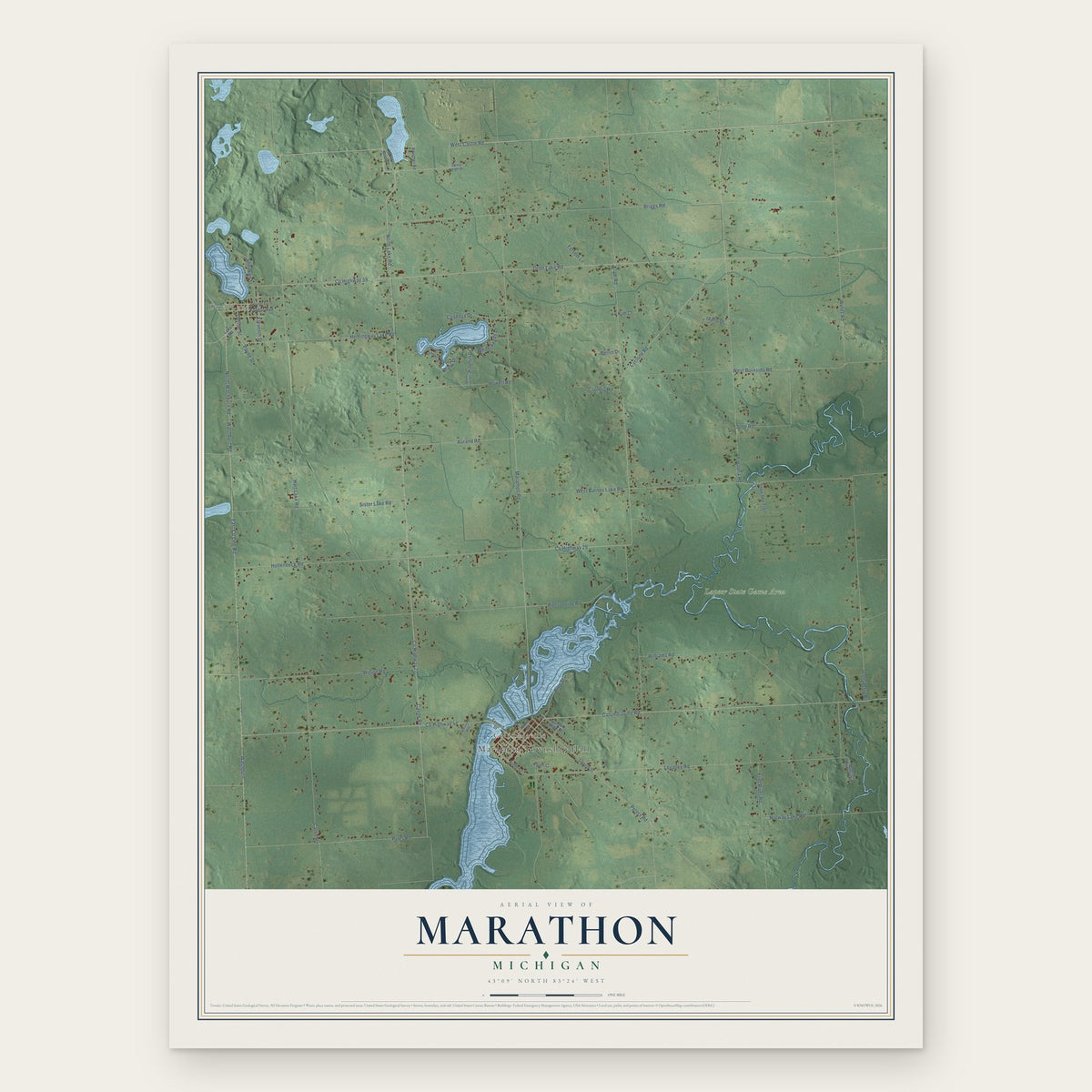 Marathon, Michigan map print, the full design