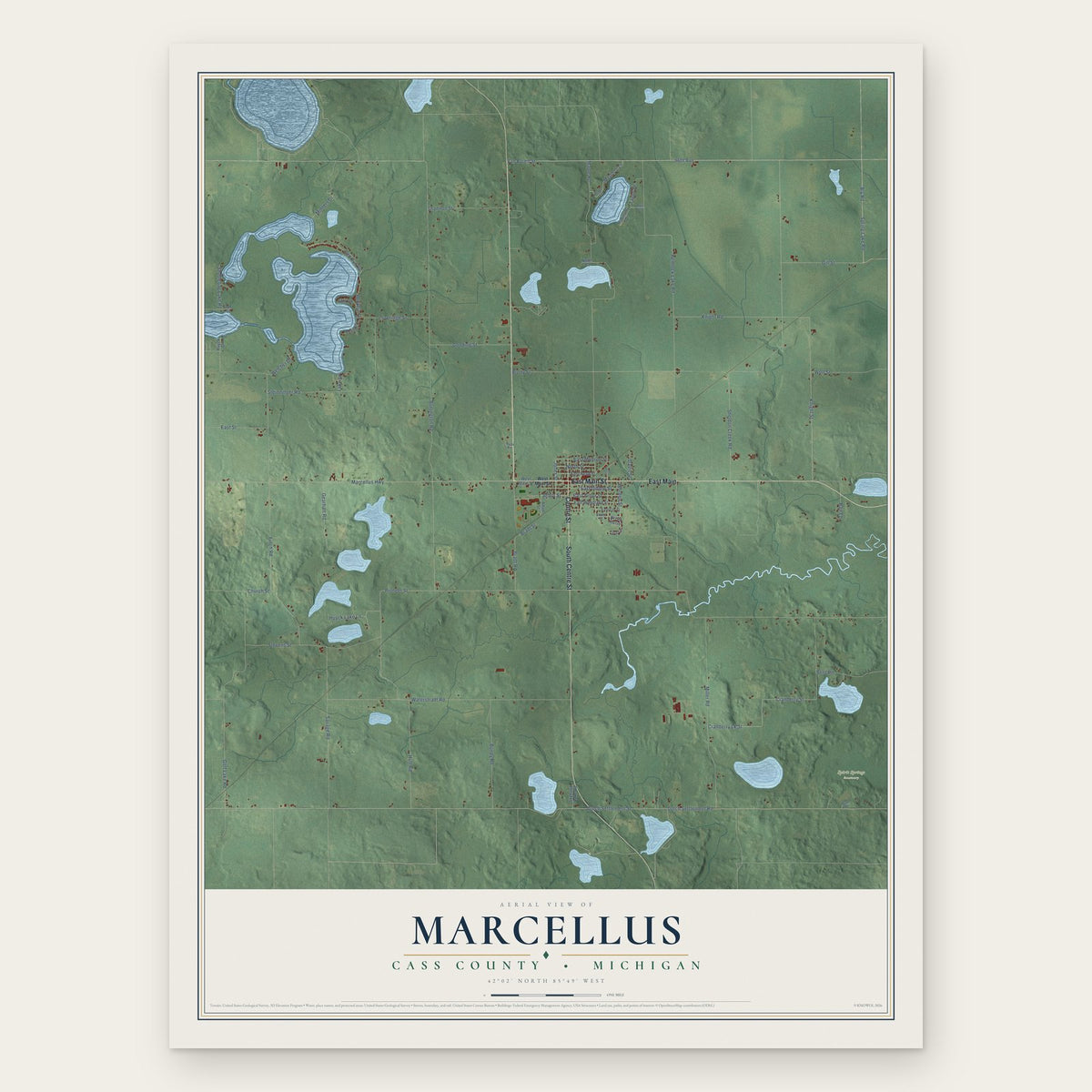 Marcellus, Cass County, Michigan map print, the full design