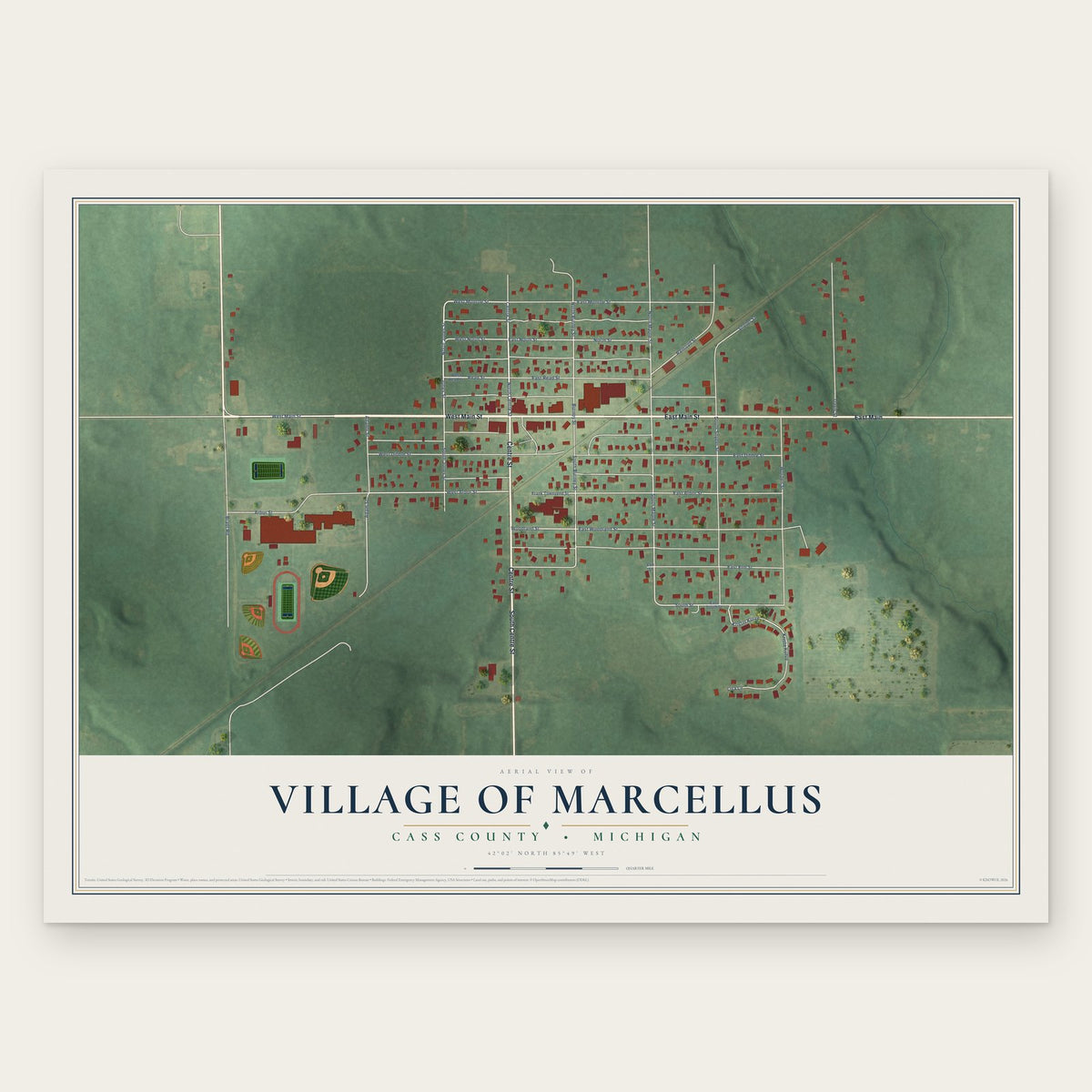 Marcellus, Michigan map print, the full design