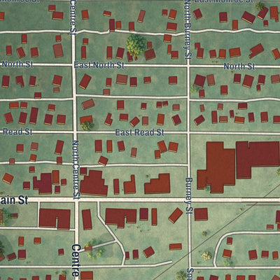 Close-up of the map of Marcellus, Michigan print showing street and building detail
