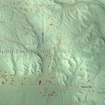 Close-up of the map of Marilla, Michigan print showing street and building detail