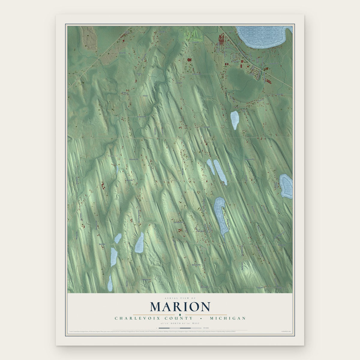 Marion, Charlevoix County, Michigan map print, the full design