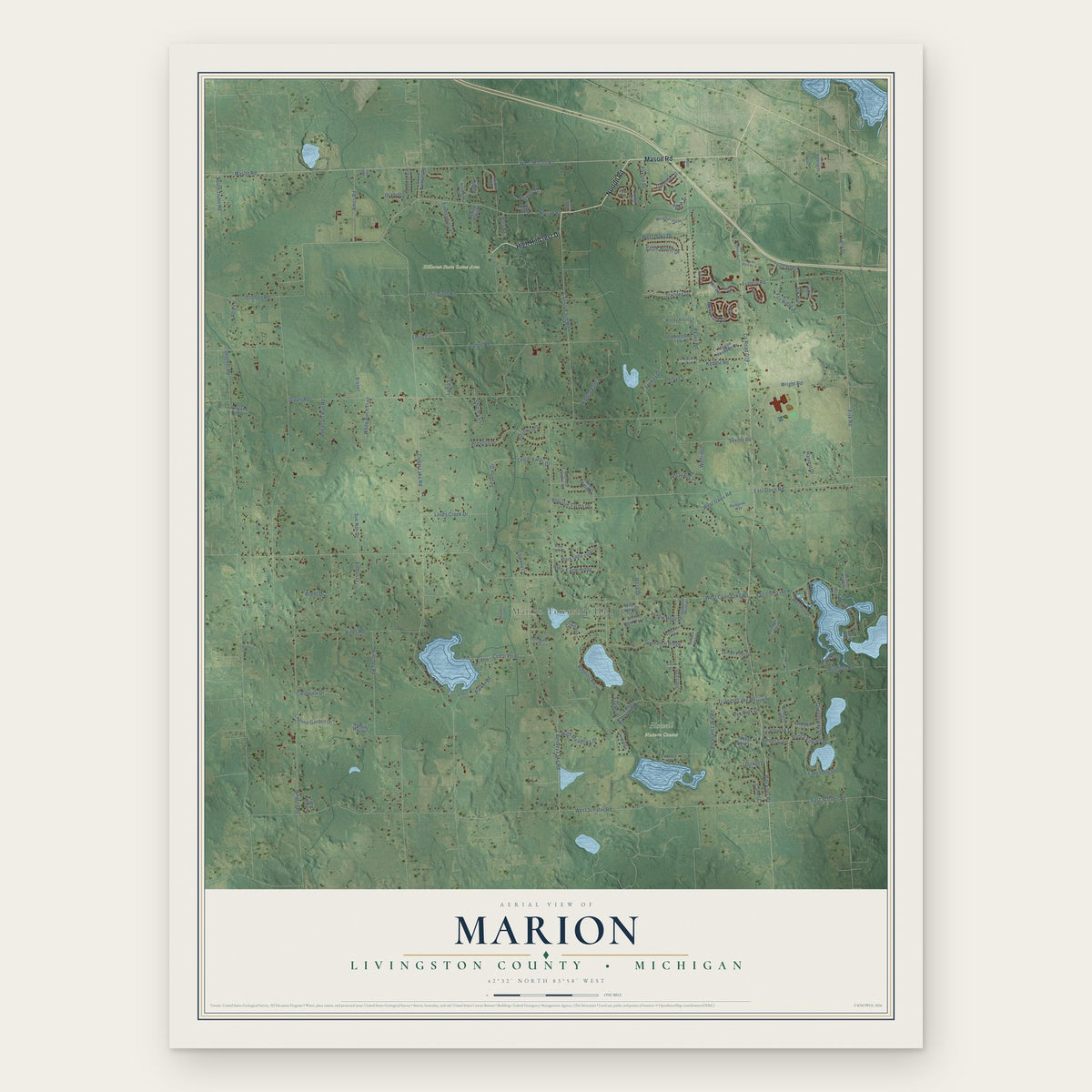 Marion, Livingston County, Michigan map print, the full design