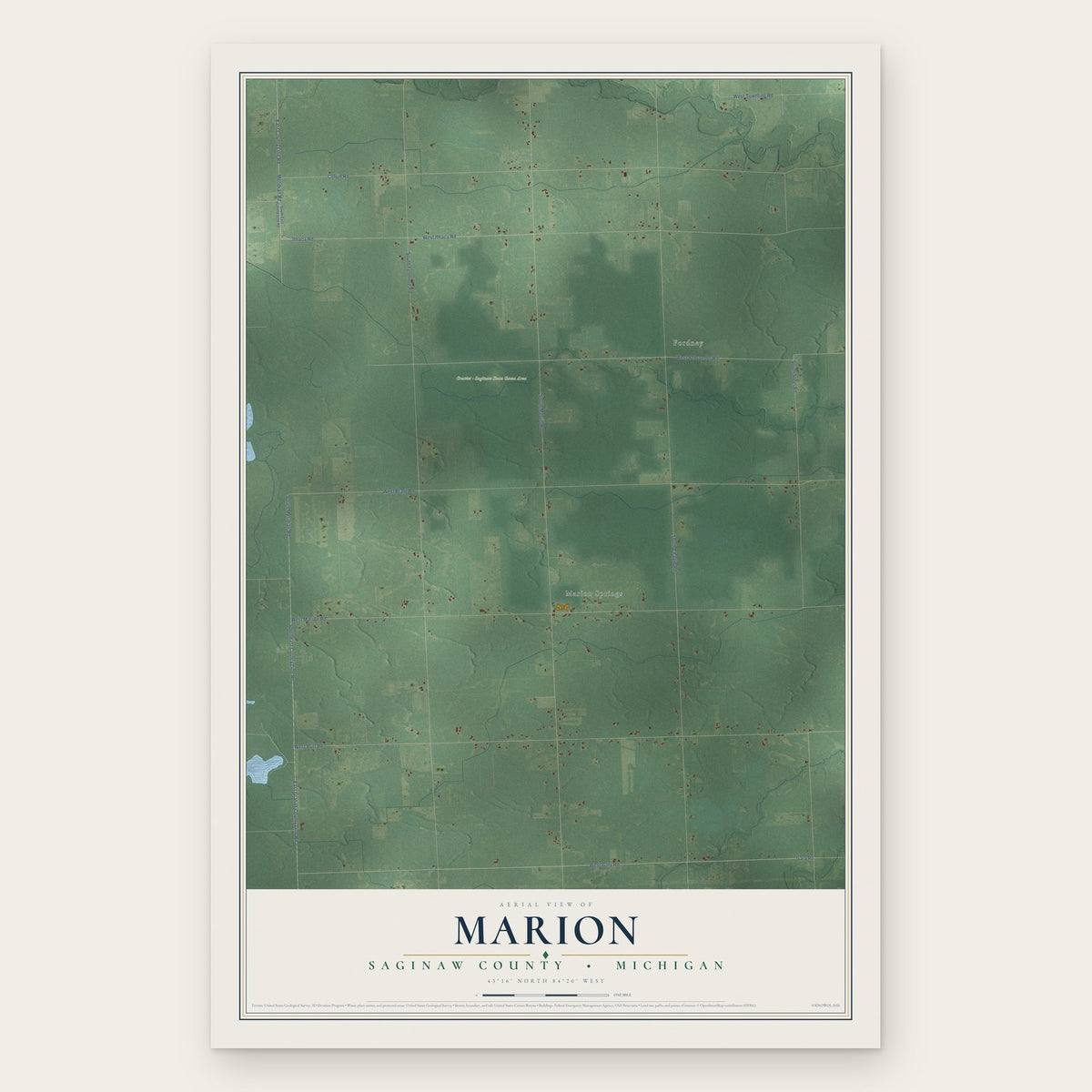 Marion, Saginaw County, Michigan map print, the full design