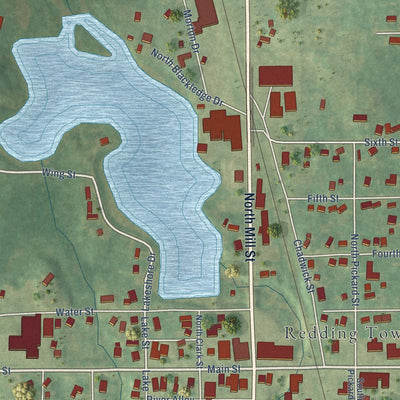 Close-up of the map of Marion, Michigan print showing street and building detail