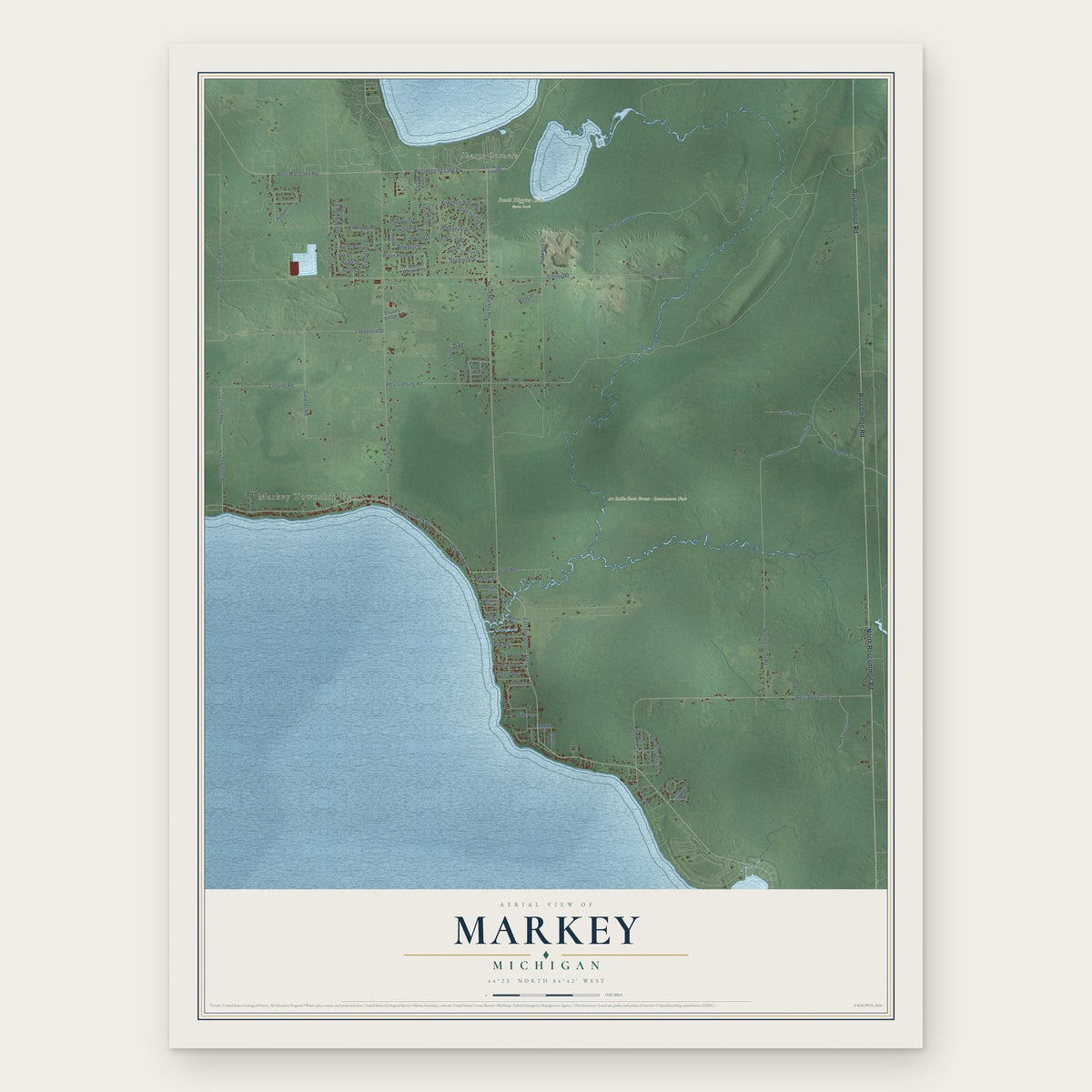 Markey, Michigan map print, the full design