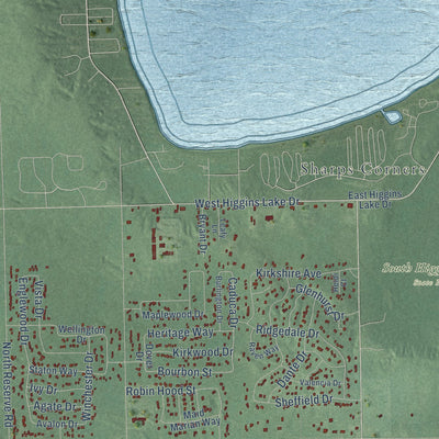 Close-up of the map of Markey, Michigan print showing street and building detail
