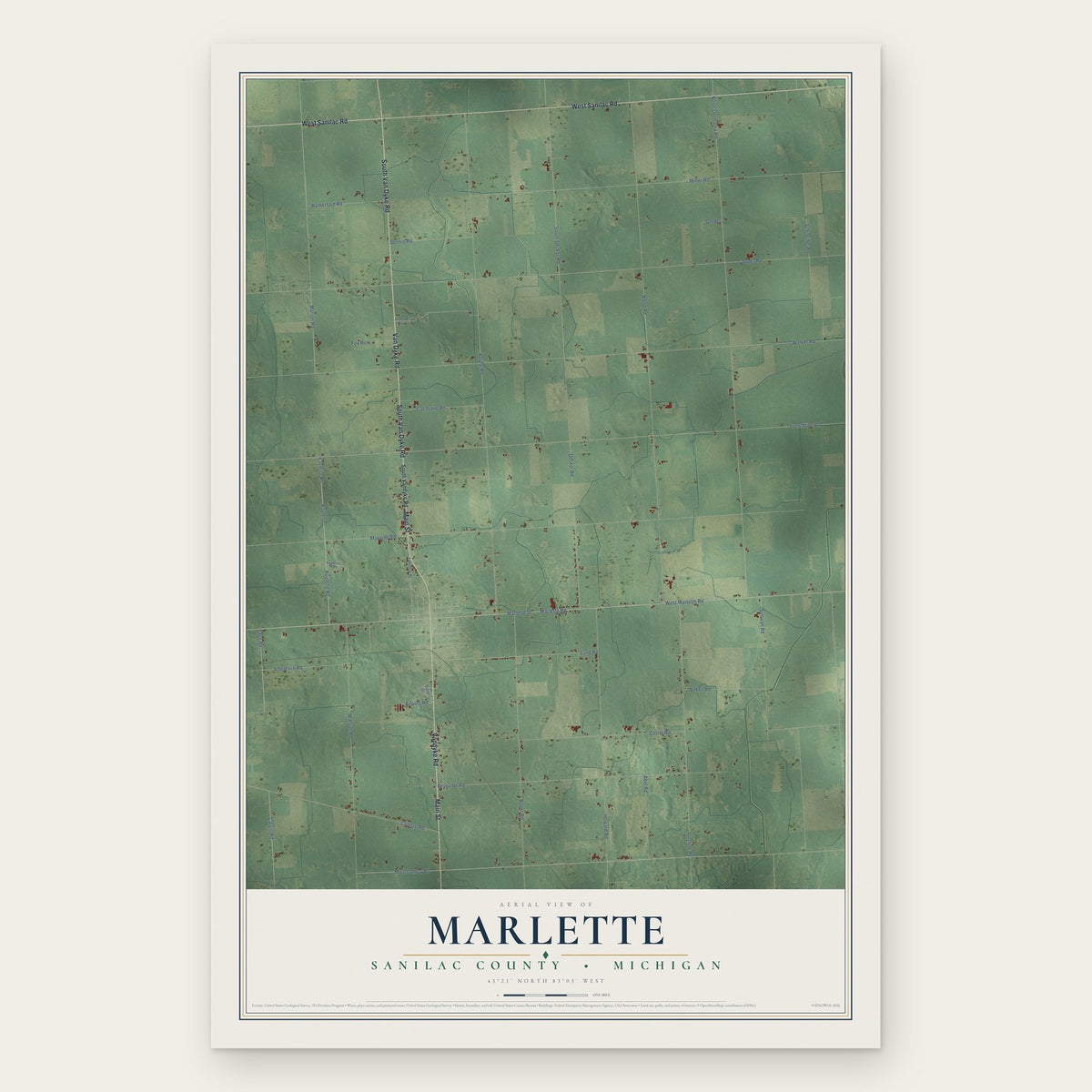 Marlette, Sanilac County, Michigan map print, the full design