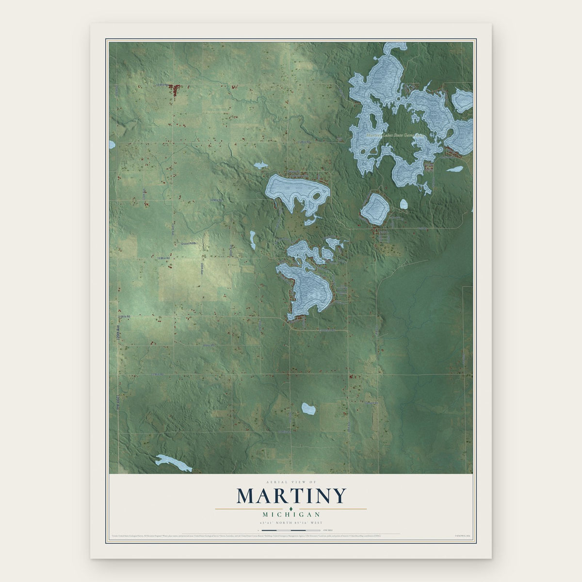 Martiny, Michigan map print, the full design